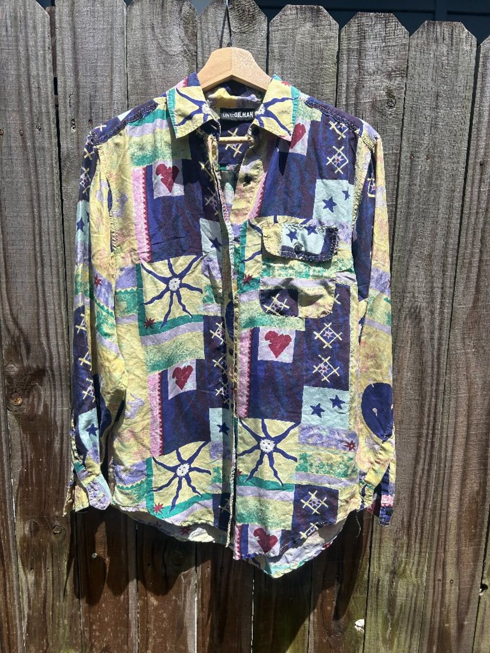Vintage Diane Gilman 100% Silk Top Women Sz S Multi-Color Button Up Long Sleeve